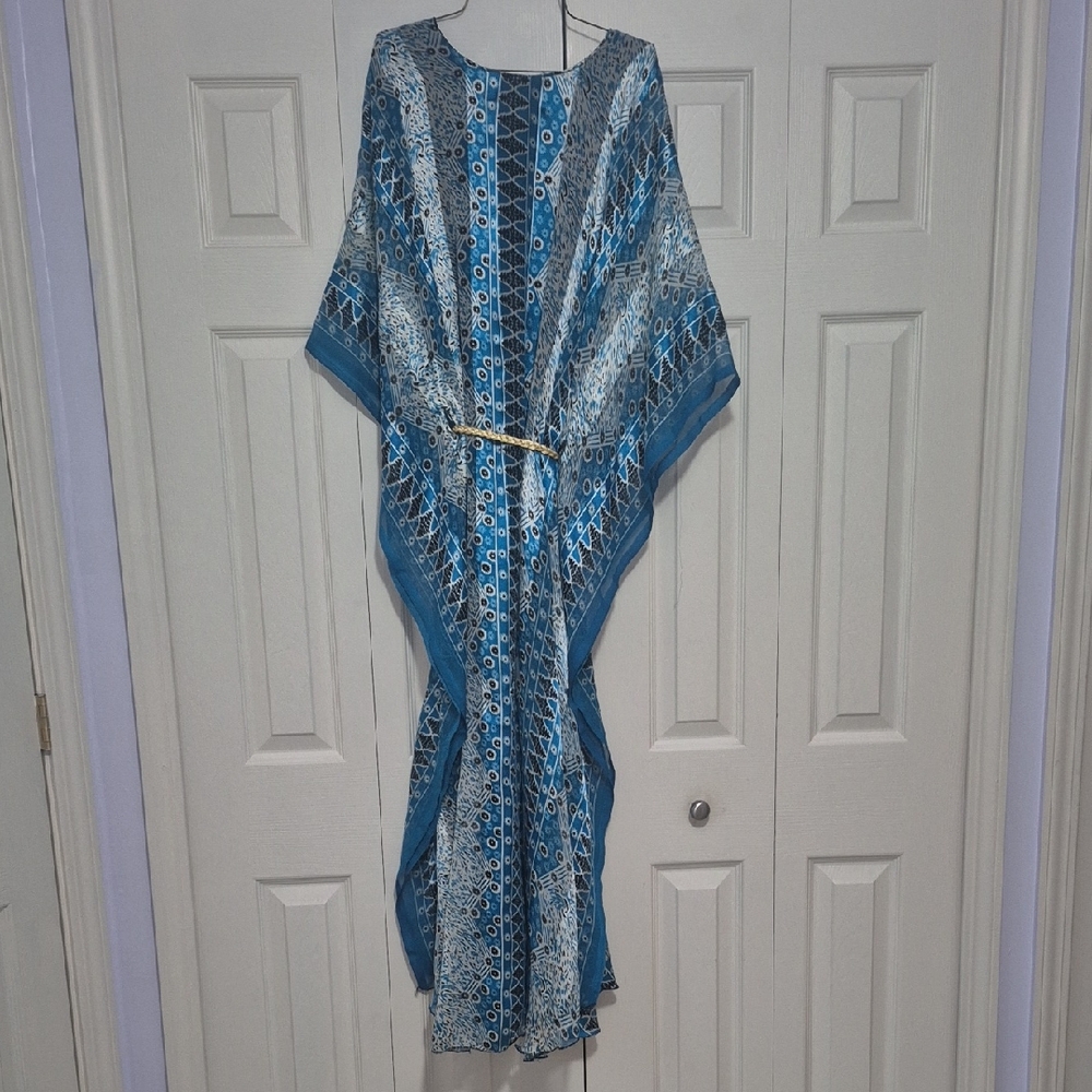 Blue, White, Black Patterned Kaftan Dress